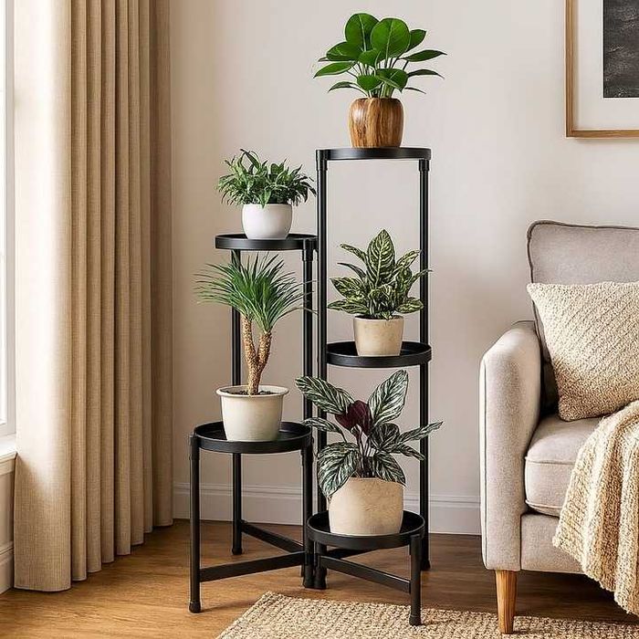 Kwietnik stojak na kwiaty rośliny METALOWY 5 półek stojący CZARNY NOWY