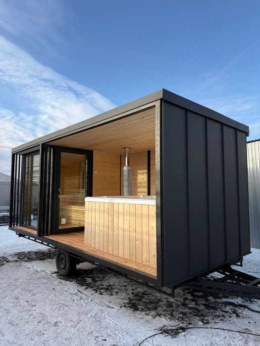 Sauna jacuzzi piec na drewno zestaw wellnes SPA taras balia domek