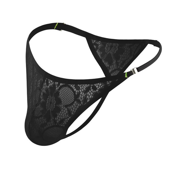 Męskie koronkowe stringi, regulowane paski, eleganckie komfortowe - M