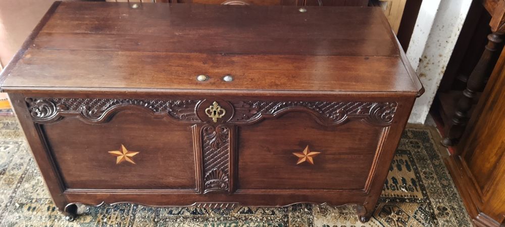 Piękny stary solidny kufer antyk dębowy