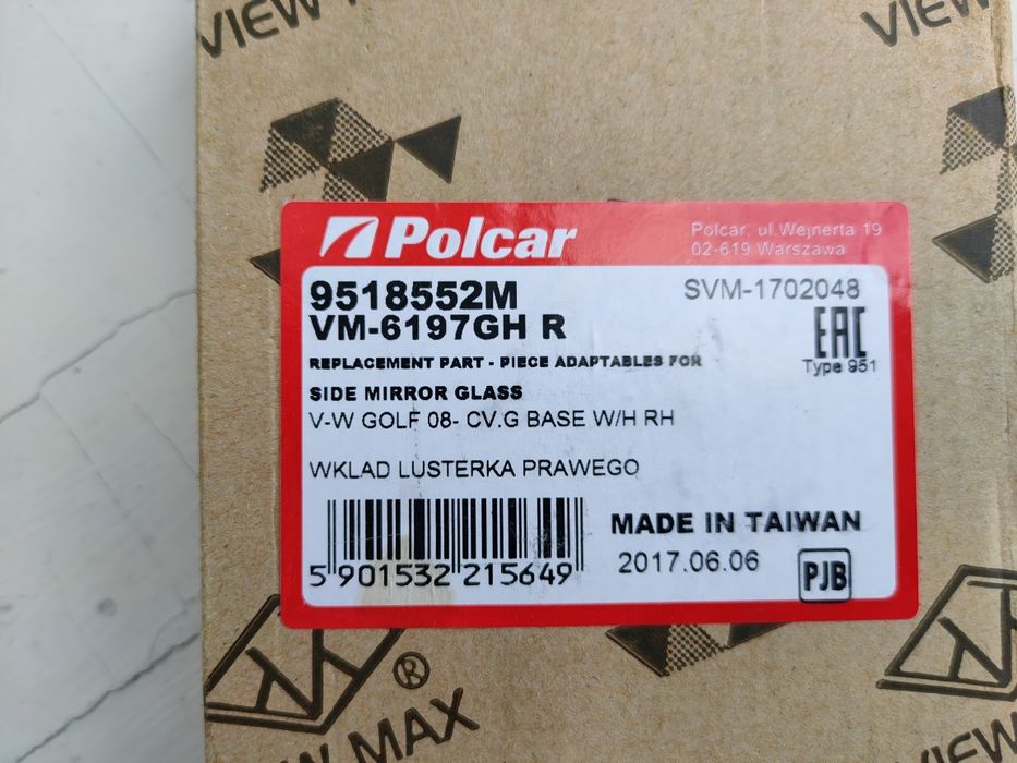 Продам Дзеркальний елемент дзеркало Polcar 9518552M VW Golf 08-