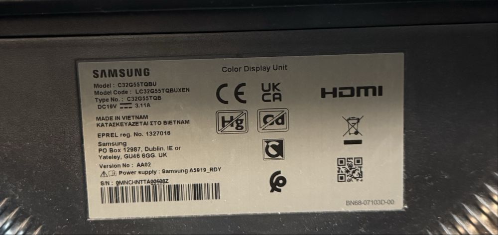 Monitor Samsung Odyssey g5 c32g55tqbu zakrzywiony(płyta główna,częśći)