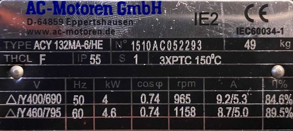 silnik elektryczny 4kW 965obr. 3fazowy IE2