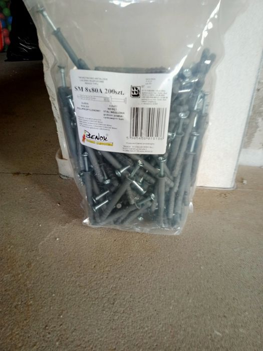 Wkręty i kołki 8x80A, 200 sztuk, nowa paczka + pół drugiej, Benox