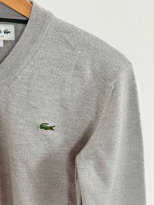 Sweter Lacoste Classic Fit szary wełna wełniany zimowy w serek