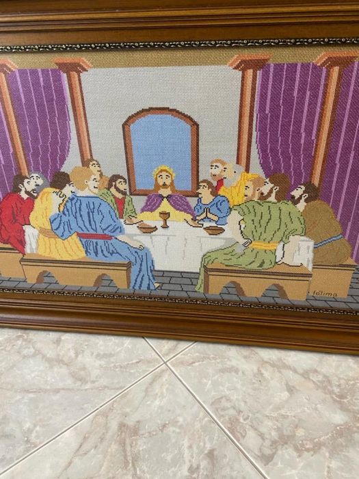 Quadro verdadeiro ceia a ponto cruz