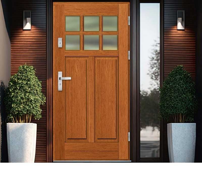 Drzwi zewnętrzne drewniane ocieplane STYL ANGIELSKI od ręki 78mm Czyste powietrze