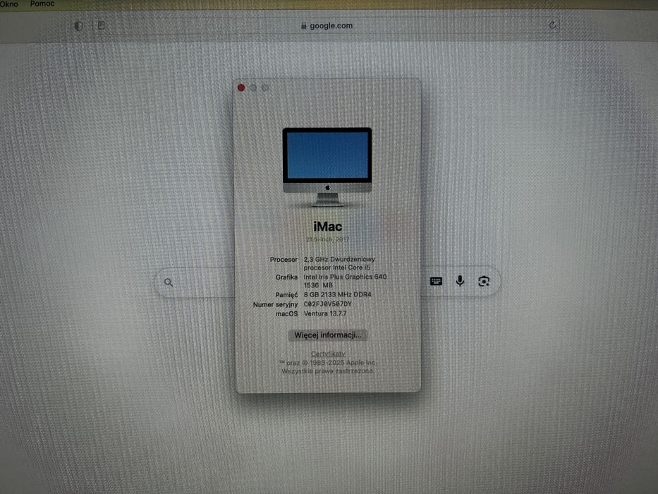 iMac 21,5 - 2017, i5 2,3 GHz, 8 GB ram, 1 TB