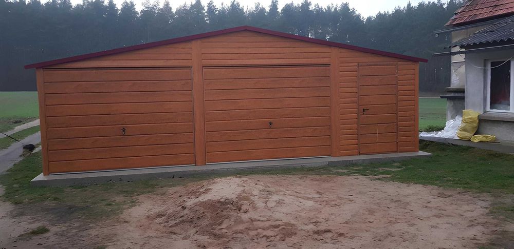Garaż Blaszany dwuspadowy 8x6 złoty dąb PREMIUM
