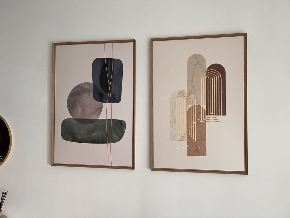 Conjunto 2 Quadros Leroy Merlin com Moldura Abstrato Art Gallery Geometry Filet ouro