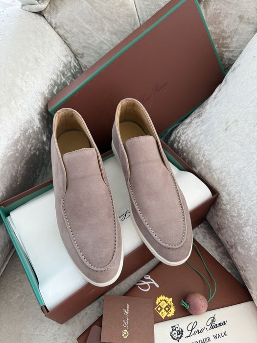 Жіночі лофери замшеві бежеві, сіро-блакитні loro piana