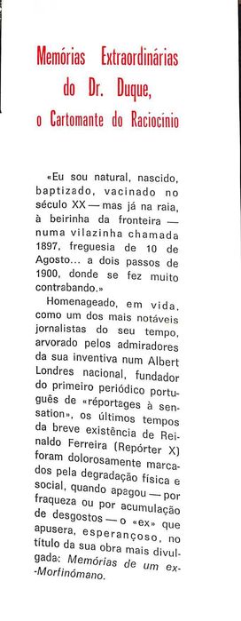"Memórias extraordinárias do Dr. Duque, o cartomante do raciocínio" de Reinaldo Ferreira [Novo]