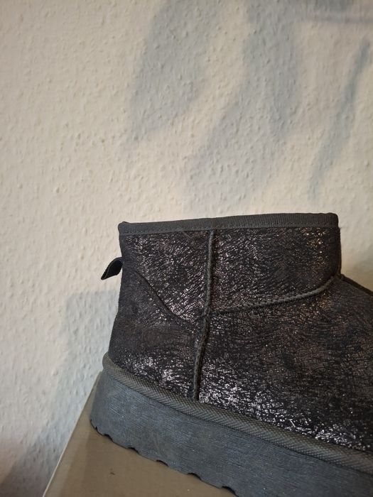 Zimowe botki brokat platforma  38