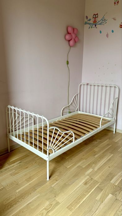 KOMPLET Łóżko rama rozsuwane IKEA MINNEN 86x(137-207) z materacem