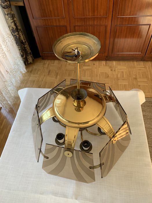 Lampa sufitowa złota vintage żyrandol PRL