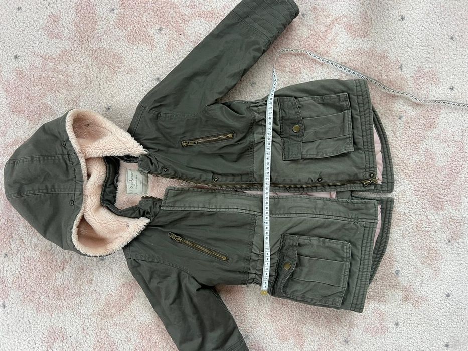 Ciepla Parka Oliwkowa kurteczka 110 cm-116 cm