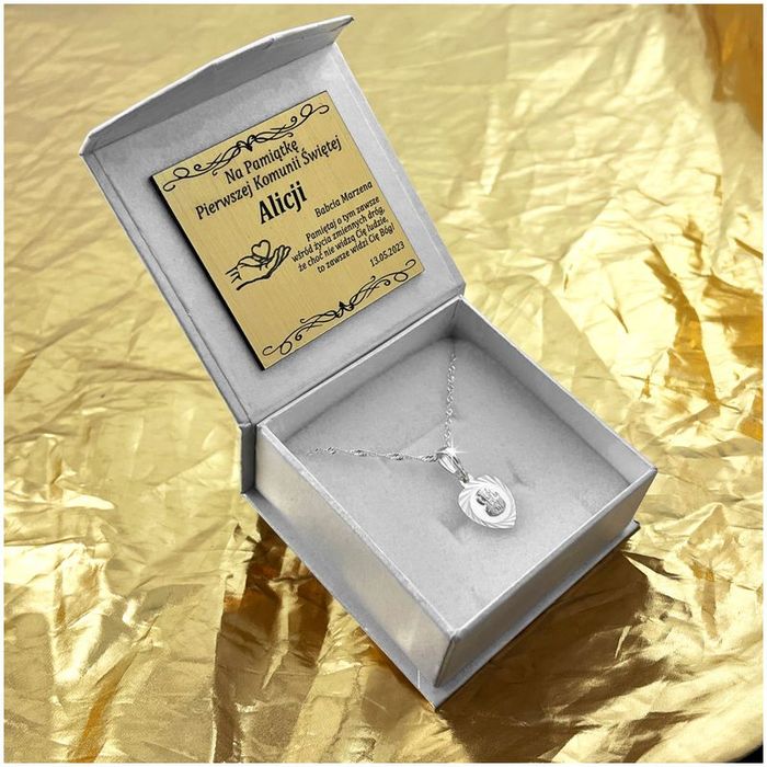 Piękny Damski Łańcuszek Z Medalikiem Maryja + Grawer Prezent Na Dzień