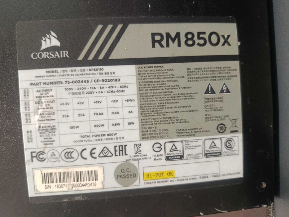 Corsair RM850x – 850W Power Supply64752113453826122