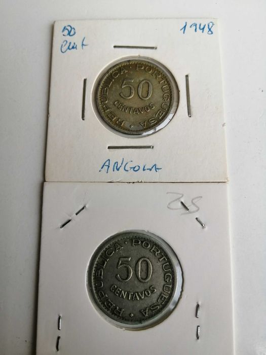 Moedas de Angola 20, e 50 centavos 1948/1949 e 1962