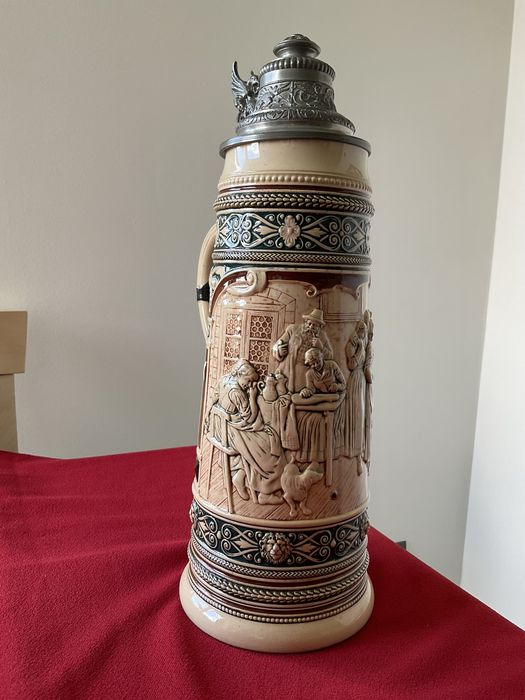 Duży, stary ok. 1900 roku kufel ceramiczny