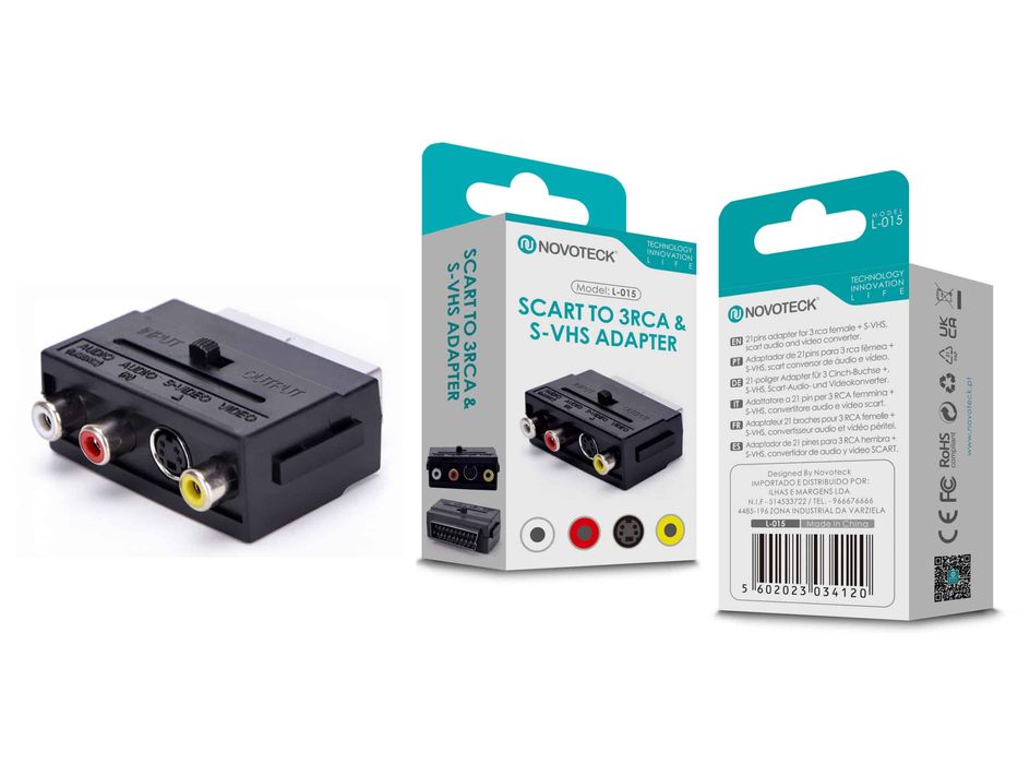 Adaptador Novoteck SCART para 3RCA & S-VHS Modelo L-015, Conversor de