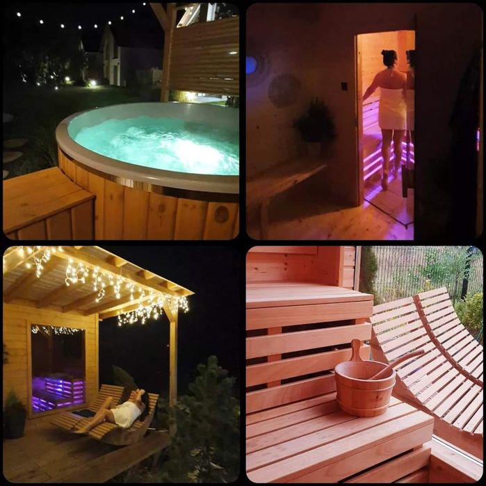 Domek premium Kominek Sauna Balia jacuzzi LUBIATOWO morze Walentynki