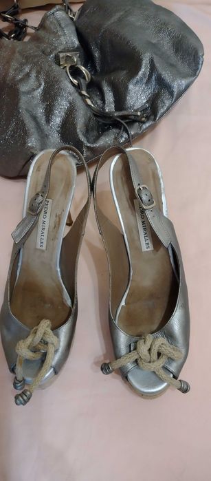 сумка сребристая  marina galanti, босоножки Италия