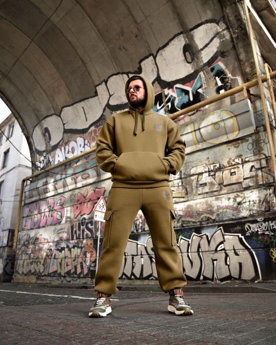 Чоловіче худі штани на флісі олива/костюм флис на зиму мужской олива