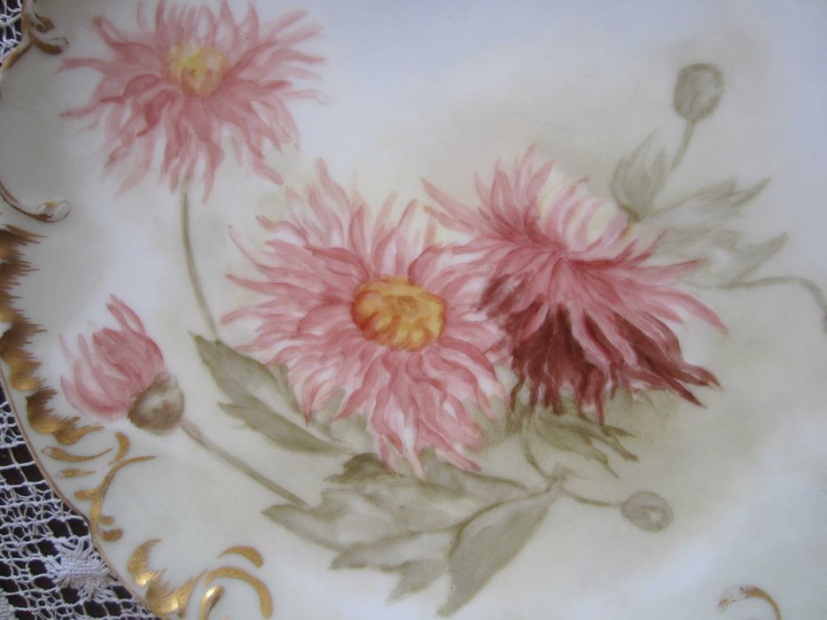 talerz Limoges Francja koniec XIX w. ręcznie malowany chryzantemy