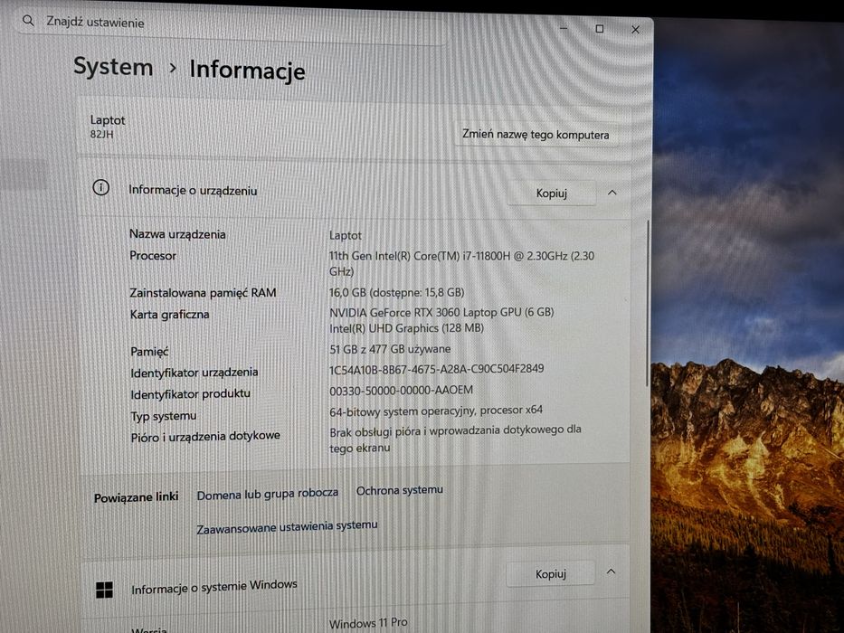 Lenovo legion 5 intel i7, 15,6”, 16GB, 512GB, RTX3060