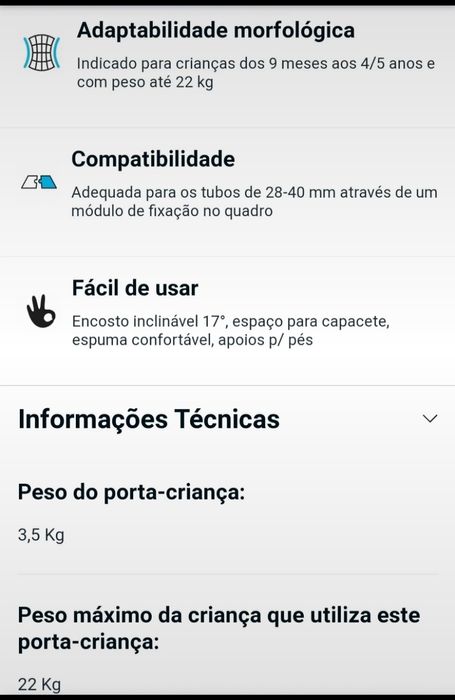 Suporte criança para bicicleta