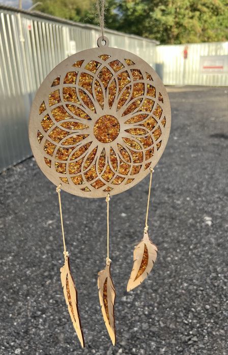 Łapacz snów bursztyn drewno prezent