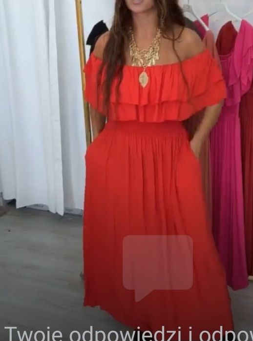 sukienka długa,hiszpanka,z kieszeniami, czerwona Lena Largo