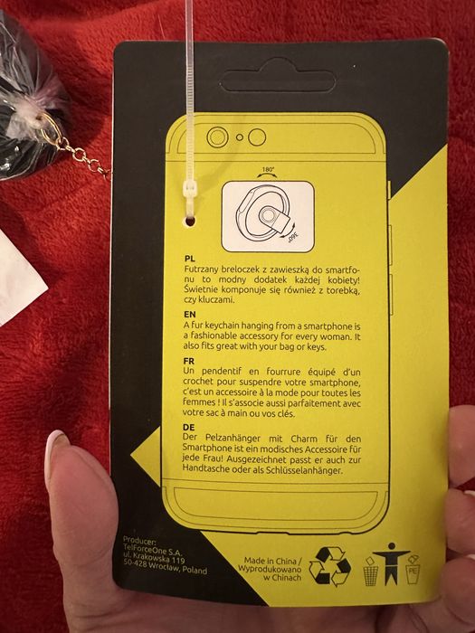 Breloczek pompon do telefonu + uchwyt ring stand – nowy