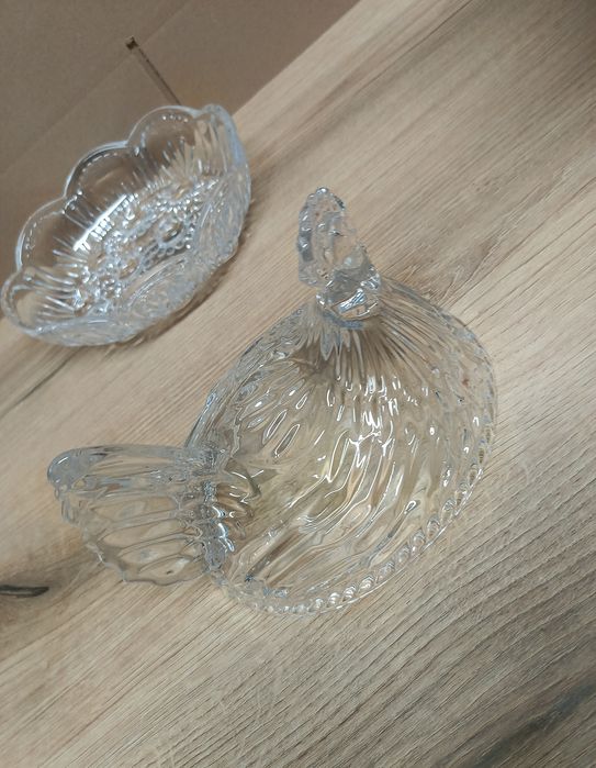 Duża szklana kura transparentna ozdoba pojemnik