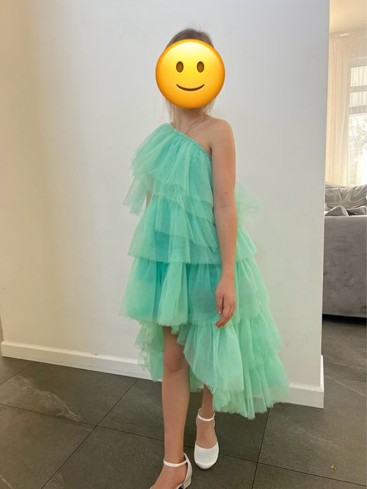 Нарядна сукня з фатіну кольору тіффані для дівчинки 6-7 років