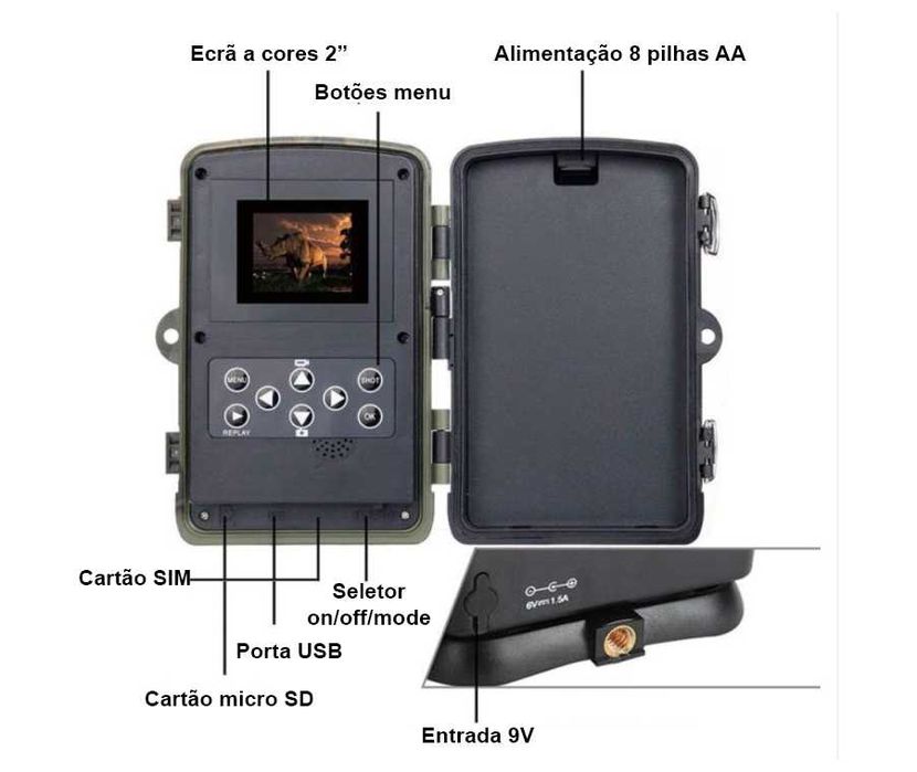 Câmara de caça com envio MMS/e-mail 16Mp 1080p noturna impermeável