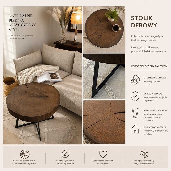Stolik Dębowy- Plaster pnia