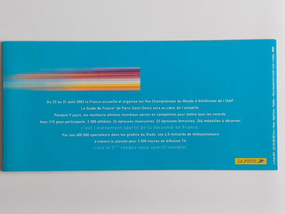 Filatelia - França Souvenir Campeonato Mundo Atletismo, 2003 – 2,00€