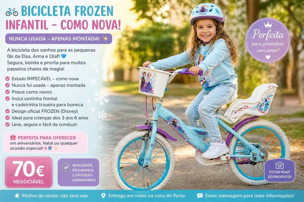 Bicicleta Frozen criança – COMO NOVA (nunca usada)