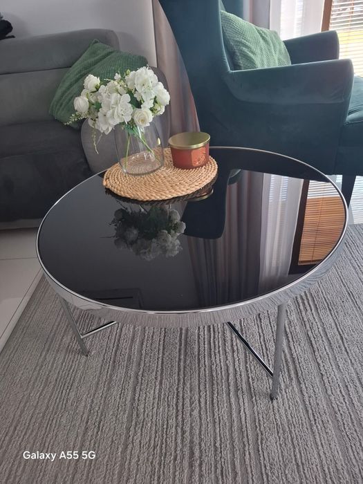 Stolik kawowy czarne szkło +chrom