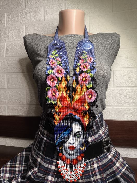 Гердан з бісеру ручної роботи Намисто Етно прикраса Кольє