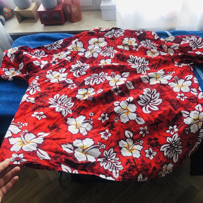Koszula Hawajska Czerwona - Kwiaty Hibiskusa | 4XL | 100% Bawełna