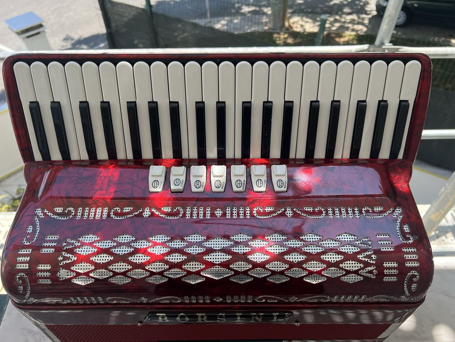 3*voz Acordeão de teclas Borsini italiano + correias e mala