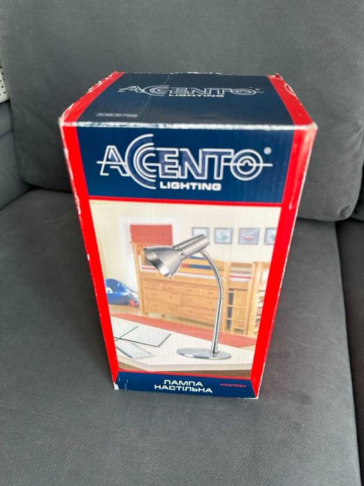 Настольная лампа офисная Accento GU10 металлическая (никель) + LED
