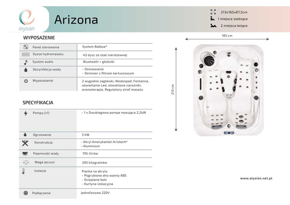 Jacuzzi Arizona dla 2-3 osób - dostępne od ręki