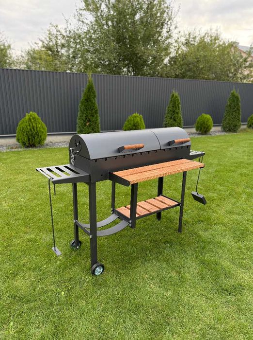 Мангал з кришками для барбекю метал 5 мм з поличкою для дрів
