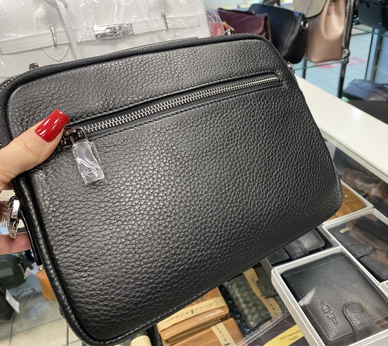 Шкіряна барсетка чорна Сумка чоловіча горизонтальна HT Leather барсетка шкіряна Кожаная барсетка Сумка мужская