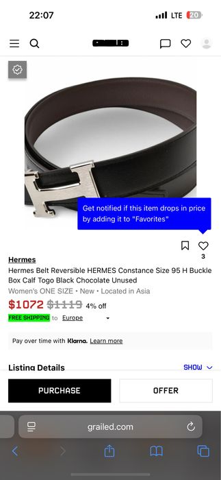 ремень Hermes двухсторонний