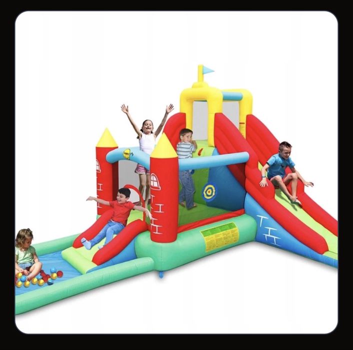 Dmuchany zamek MEGA ZABAWA trampolina HappyHop dwie zjeżdżalnie, basen